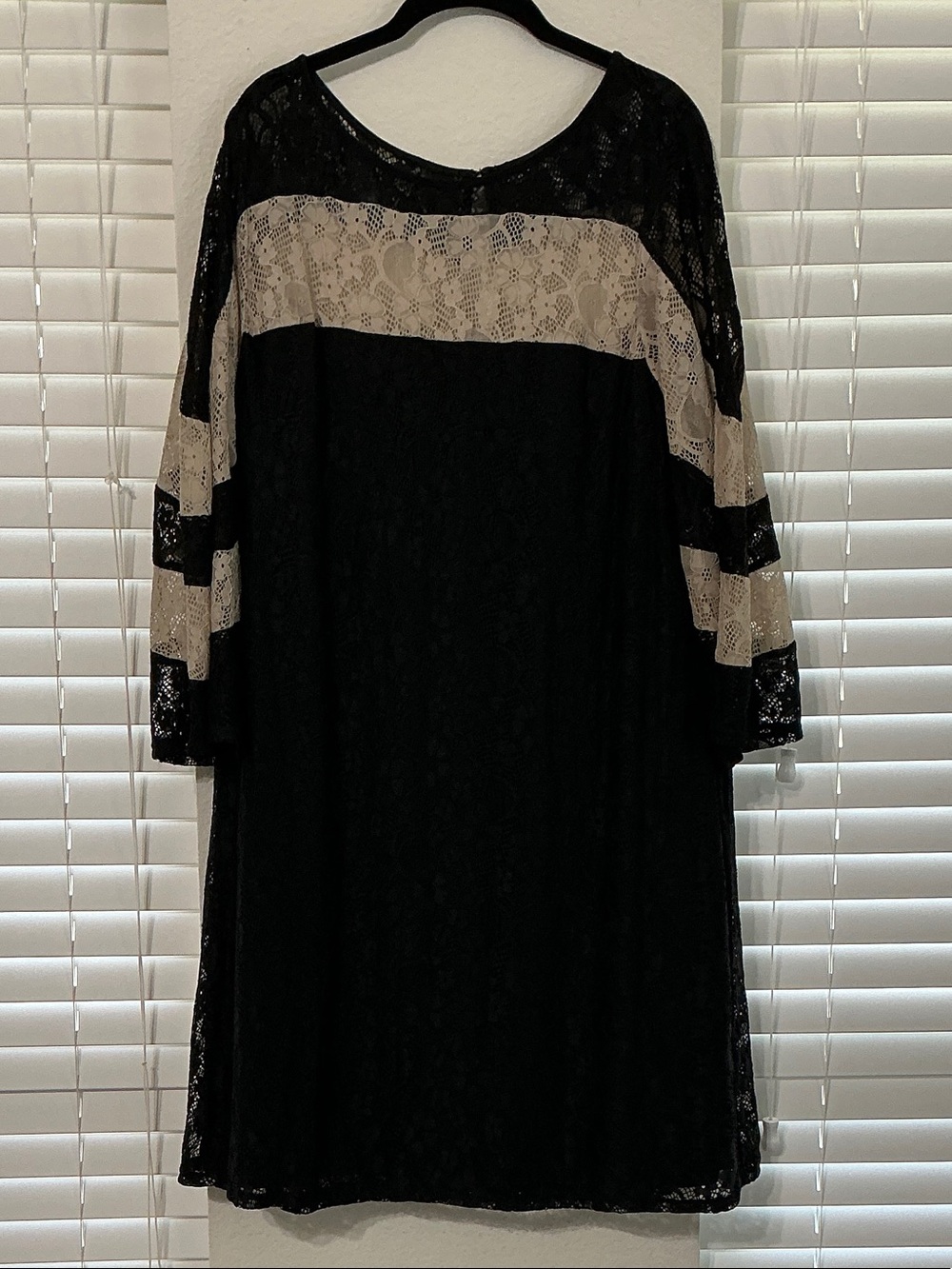 Gabby Skye Black & Beige Colorblock Lace A-Line Shift Dress